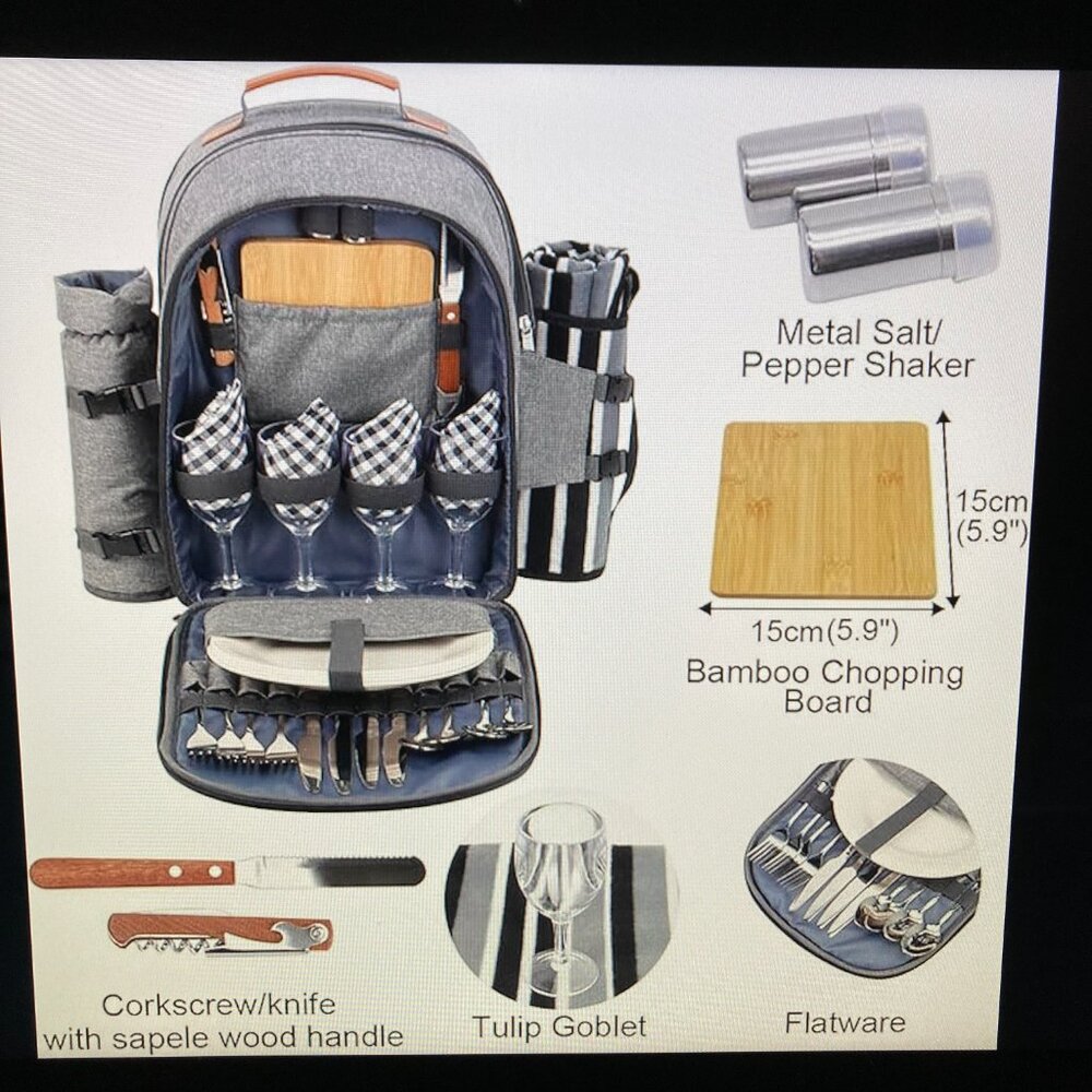 NWT Insulated Picnic Backpack - Full Set for 4 People/Blanket too! by Sunflora - Picture 16 of 16